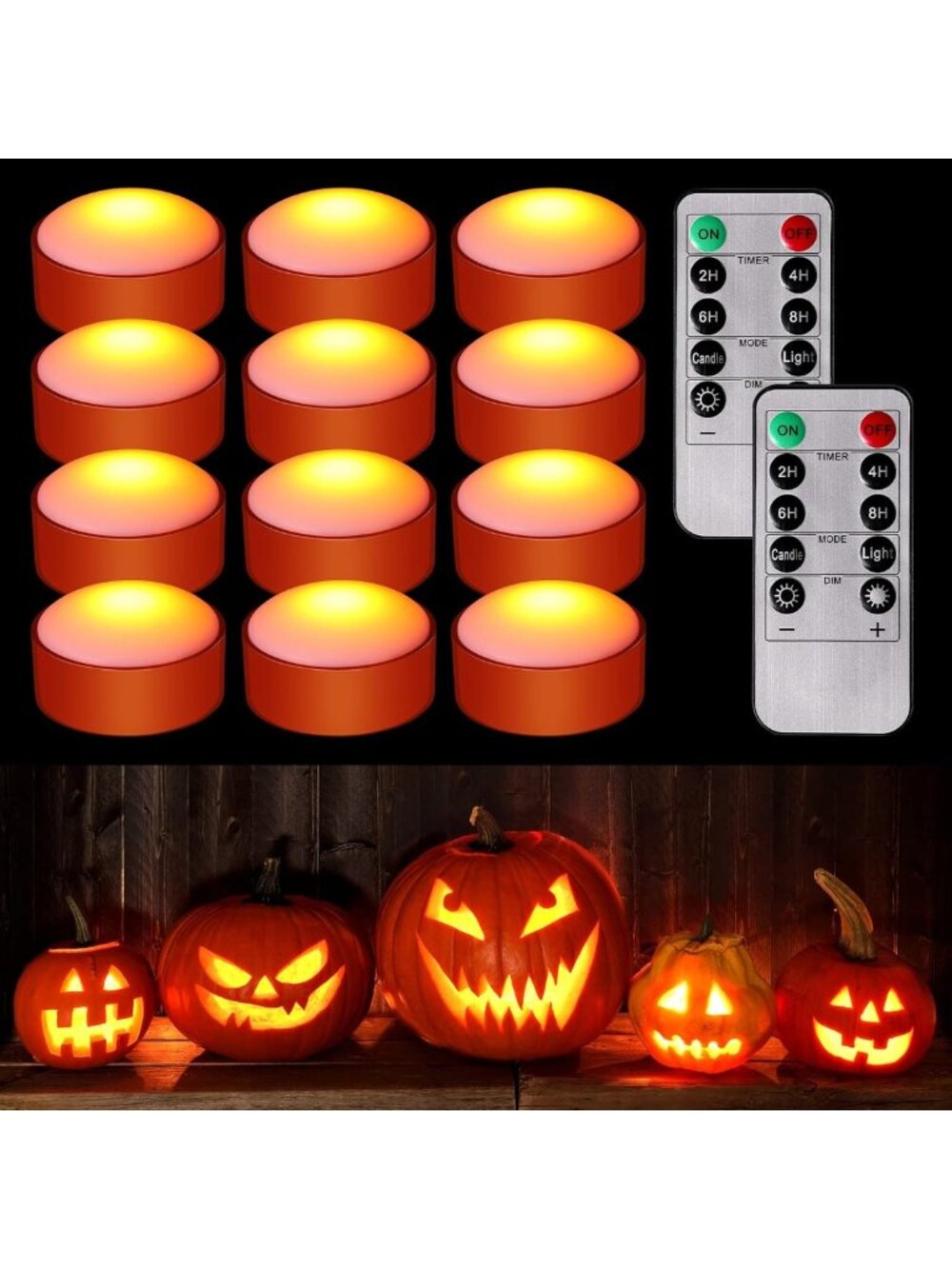 12-Piece Remote-Controlled Pumpkin Lights with Timer - Perfect for Fall Decor